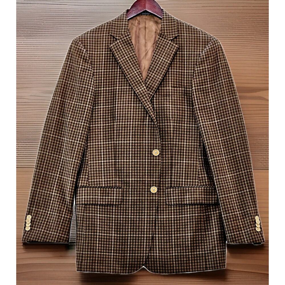 HART SCHAFFNER MARX Vintage Sport Coat Jacket Brown Check Dillards 2 Button 32R